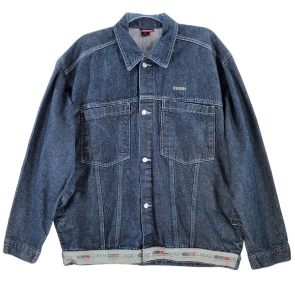 Vtg Coogi Denim Jacket Men XL Blue Hip Hop Trucker Utility Barn Chore Cotton Y2K - Picture 1 of 16